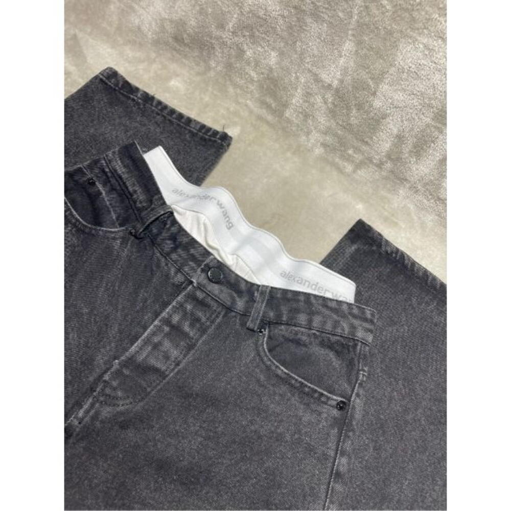 Alexander Wang Button Fly Jeans Women Size 28 Black Wide Leg Logo Waist